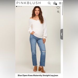 Pink Blush Blue Open Knee Maternity Straight Leg Jean